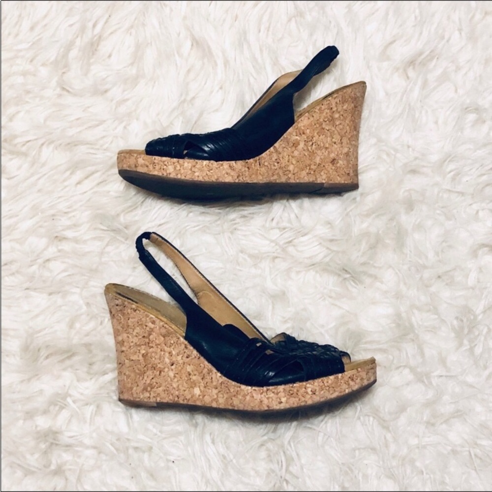 Nicole Java Leather Wedge Sandals - image 1